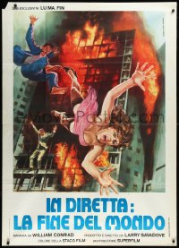 1a1709 CATASTROPHE Italian 1p 1979 Piovano art of man & woman jumping from burning building, rare!