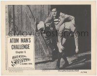 1a0751 ATOM MAN VS SUPERMAN chapter 6 LC 1950 Kirk Alyn in full costume carrying two men at once!
