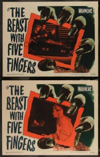 1a1026 BEAST WITH FIVE FINGERS 2 LCs 1947 Peter Lorre, Robert Alda, Andrea King, cool border art!