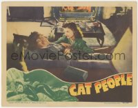 1a0766 CAT PEOPLE LC 1942 sexy Simone Simon on floor by Kent Smith laying on couch, ultra rare!