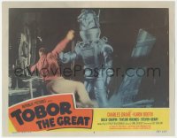 1a0877 TOBOR THE GREAT LC #3 1954 best image of man-made funky robot attacking man inside workshop!