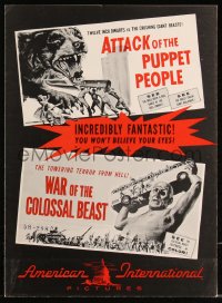 1a0212 ATTACK OF THE PUPPET PEOPLE/WAR OF COLOSSAL BEAST pressbook 1958 you won't believe your eyes!
