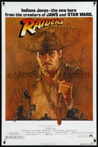 1a2601 RAIDERS OF THE LOST ARK 1sh 1981 great art of adventurer Harrison Ford by Richard Amsel!