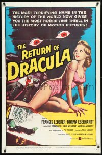 1a1332 RETURN OF DRACULA 1sh 1958 great art of sexy woman being watched by creepy vampire eyes!
