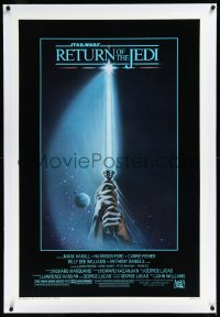 1a0155 RETURN OF THE JEDI linen 1sh 1983 George Lucas, art of hands holding lightsaber by Reamer!