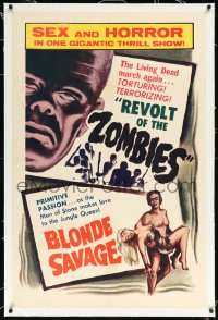 1a0156 REVOLT OF THE ZOMBIES/BLONDE SAVAGE linen 1sh 1940s sex & horror in one show, ultra rare!