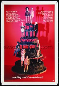 1a0157 ROCKY HORROR PICTURE SHOW linen 1sh R1985 10th anniversary, Barbies Dolls on cake, recalled!
