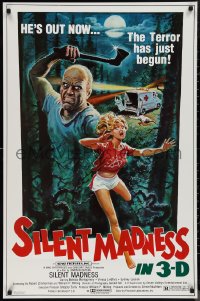 1a2628 SILENT MADNESS 1sh 1984 3D psycho, cool horror art, he's out now & the terror has just begun!