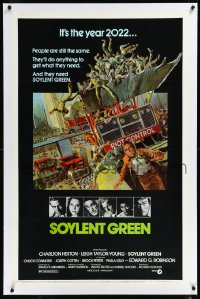 1a0163 SOYLENT GREEN linen 1sh 1973 Heston trying to escape riot control in the year 2022 by Solie!