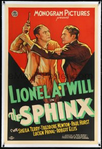 1a0164 SPHINX linen 1sh 1933 art of deaf/mute twin Lionel Atwill, early Monogram thriller, ultra rare!