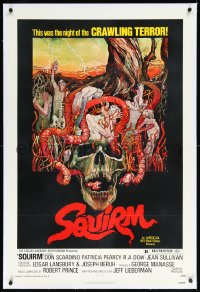 1a0165 SQUIRM linen 1sh 1976 wild Drew Struzan horror art, it was the night of the crawling terror!