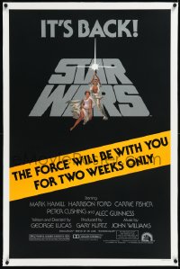 1a0167 STAR WARS linen studio style 1sh R1981 George Lucas classic, The Force Will Be With You For Two Weeks Only!