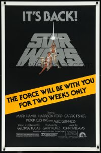 1a2649 STAR WARS studio style 1sh R1981 George Lucas, The Force Will Be With You For Two Weeks Only!