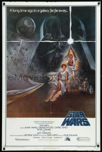 1a1361 STAR WARS second printing 1sh 1977 A New Hope, Tom Jung art of Darth Vader over Luke & Leia!