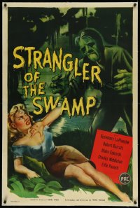 1a0168 STRANGLER OF THE SWAMP linen 1sh 1946 art of the monster attacking sexy Rosemary La Planche!