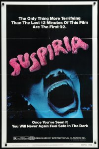 1a1367 SUSPIRIA 1sh 1977 classic Dario Argento horror, cool close up screaming mouth image!