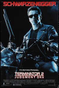 1a2670 TERMINATOR 2 1sh 1991 Arnold Schwarzenegger on motorcycle with shotgun!
