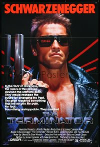 1a1369 TERMINATOR 1sh 1984 classic image of cyborg Arnold Schwarzenegger, no border design!