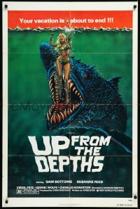 1a1384 UP FROM THE DEPTHS 1sh 1979 wild horror artwork of giant killer fish by William Stout!