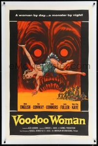 1a0175 VOODOO WOMAN linen 1sh 1957 sexy Albert Kallis horror art, woman by day, a monster by night!