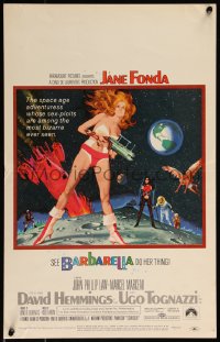 1a0223 BARBARELLA WC 1968 sexiest sci-fi art of Jane Fonda by Robert McGinnis, Roger Vadim!