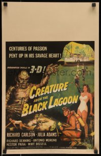 1a0228 CREATURE FROM THE BLACK LAGOON 3D WC 1954 great art of savage monster, Julia Adams & divers!