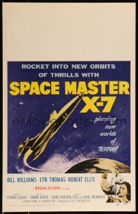 1a0252 SPACE MASTER X-7 WC 1958 satellite terror strikes the Earth, cool art of rocket ship, rare!