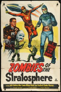 1a1399 ZOMBIES OF THE STRATOSPHERE 1sh 1952 cool art of aliens with guns including Leonard Nimoy!