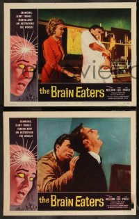 1a0905 BRAIN EATERS 8 LCs 1958 AIP, loosely based on Heinlein's Puppet Masters, cool border art!