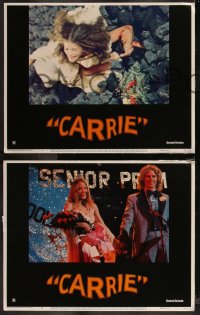 1a0911 CARRIE 8 LCs 1976 Stephen King, Sissy Spacek & Piper Laurie, complete set w/spoiler card!