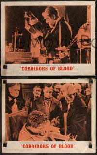 1a0915 CORRIDORS OF BLOOD 8 LCs 1963 Boris Karloff, Betta St. John, blood-curdling experiments!