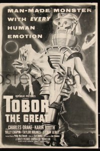1a0663 TOBOR THE GREAT pressbook 1954 man-made funky robot w/ every human emotion holding sexy girl!