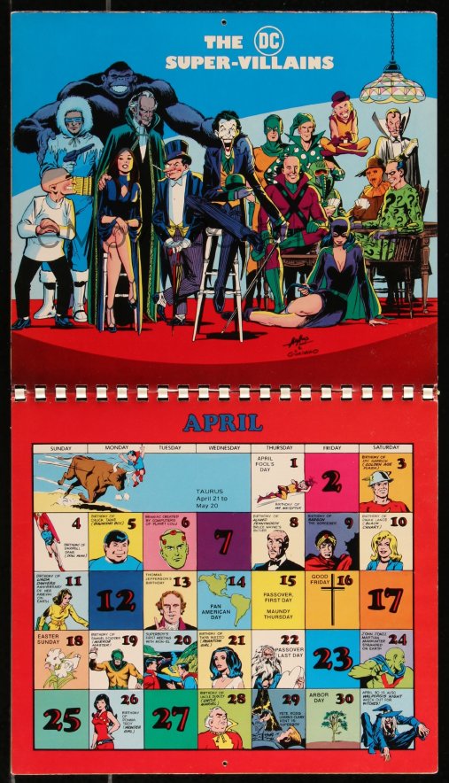 1a0508 DC COMICS spiralbound calendar 1976 Super DC