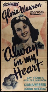 1b0443 ALWAYS IN MY HEART 3sh 1942 would-be star Gloria Warren featured over Kay Francis, ultra rare!