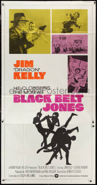 1b0449 BLACK BELT JONES int'l 3sh 1974 Jim Dragon Kelly, Scatman Crothers, kung fu silhouette art!