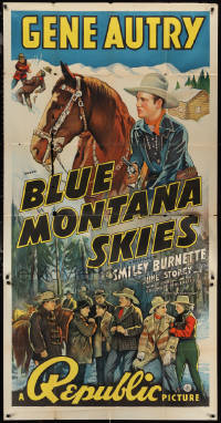1b0450 BLUE MONTANA SKIES 3sh R1945 great artwork of Gene Autry & Champion over men outdoors, rare!