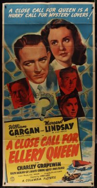 1b0456 CLOSE CALL FOR ELLERY QUEEN 3sh 1941 William Gargan, Margaret Lindsay as Porter, ultra rare!