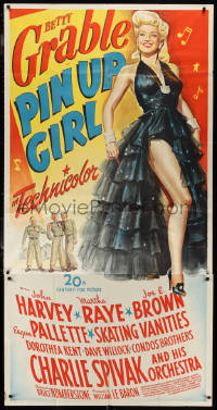1b0488 PIN UP GIRL 3sh 1944 different full-length stone litho of sexy Betty Grable showing her leg!