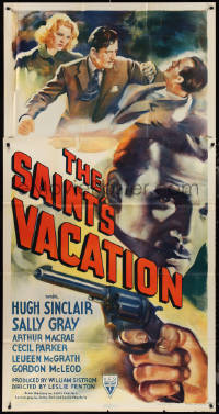 1b0495 SAINT'S VACATION 3sh 1941 art of Hugh Sinclair fighting over huge smoking gun, ultra rare!