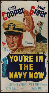 1b0513 YOU'RE IN THE NAVY NOW 3sh 1951 huge artwork image of officer Gary Cooper + sexy Jane Greer!