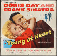 1b0229 YOUNG AT HEART 6sh 1954 great huge close up of happy Doris Day hugging Frank Sinatra, rare!