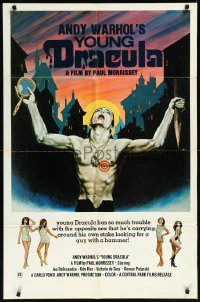1b1098 ANDY WARHOL'S DRACULA 1sh R1976 Young Dracula Udo Kier holding a stake and mirror by Emmett!