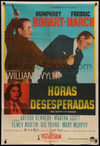 1b0298 DESPERATE HOURS Argentinean 1955 Humphrey Bogart attacking Fredric March, William Wyler
