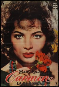 1b0299 DEVIL MADE A WOMAN Argentinean 1961 super close up of sexiest Sara Montiel with rose!