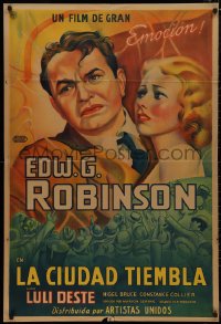 1b0341 THUNDER IN THE CITY Argentinean 1937 different art of Edward G. Robinson & Luli Deste, rare!