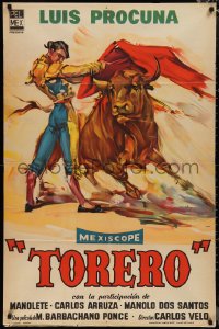 1b0342 TORERO Argentinean 1957 Nestor art of most famous matador Luis Procuna fighting bull!