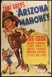 1b1104 ARIZONA MAHONEY 1sh 1936 Zane Grey novel, Joe Cook riding elephant, ultra rare!