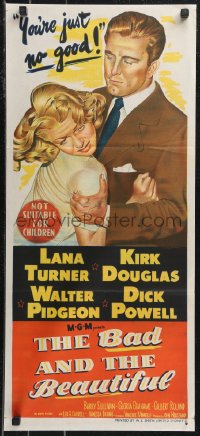 1b0520 BAD & THE BEAUTIFUL Aust daybill 1953 great art of Kirk Douglas roughing up sexy Lana Turner!