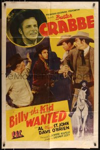 1b1122 BILLY THE KID WANTED 1sh 1941 cowboys Buster Crabbe, Al Fuzzy St. John & Dave O'Brien!