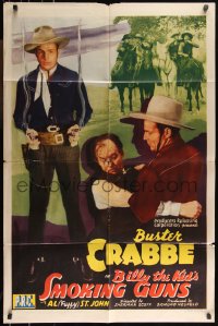 1b1123 BILLY THE KID'S SMOKING GUNS 1sh 1942 Buster Crabbe in fancy western duds w/smoking pistols!